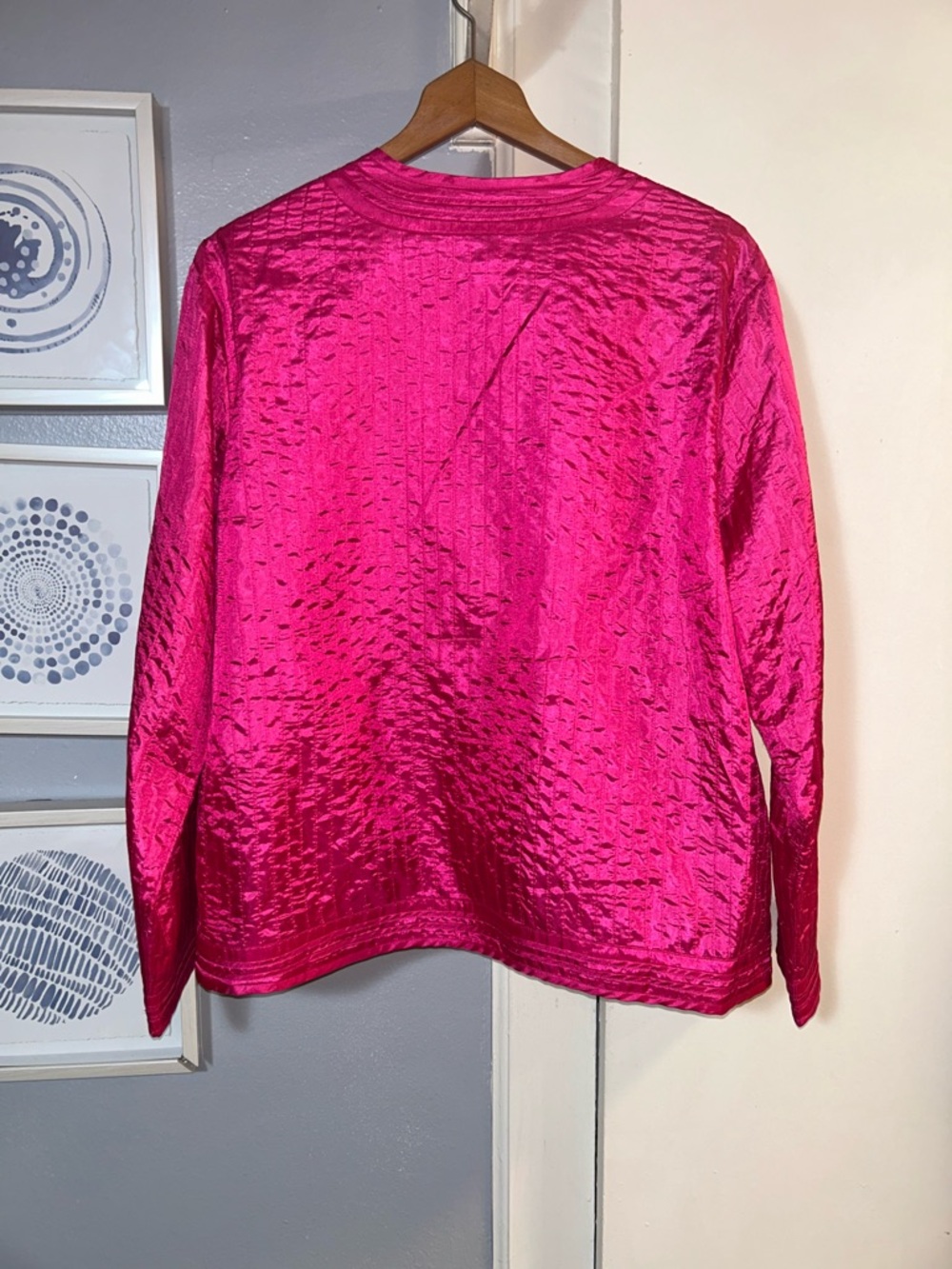Chico's Women’s Hot Pink Textured Open-Front Jacket Chico’s 3 = US Size XL - Picture 2 of 5
